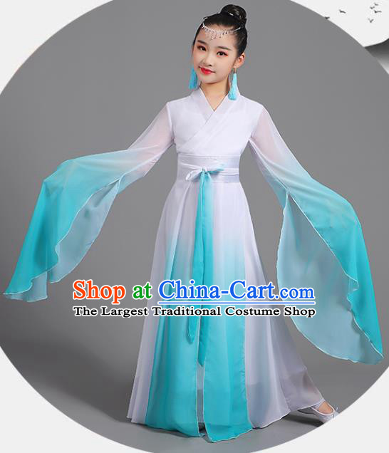 Chinese Children Stage Performance Garment Costume Water Sleeve Clothing Professional Classical Dance Cyan Dress