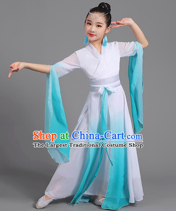 Chinese Children Stage Performance Garment Costume Water Sleeve Clothing Professional Classical Dance Cyan Dress