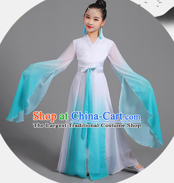 Chinese Children Stage Performance Garment Costume Water Sleeve Clothing Professional Classical Dance Cyan Dress