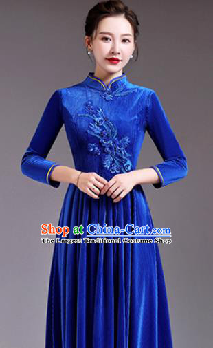 Professional Women Chorus Group Clothing Compere Royal Blue Velvet Dress Top Stage Performance Garment