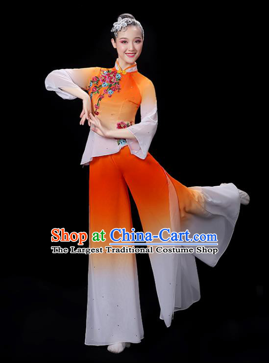 Chinese Folk Dance Gradient Orange Outfit Professional Stage Performance Garment Costume Fan Dance Clothing