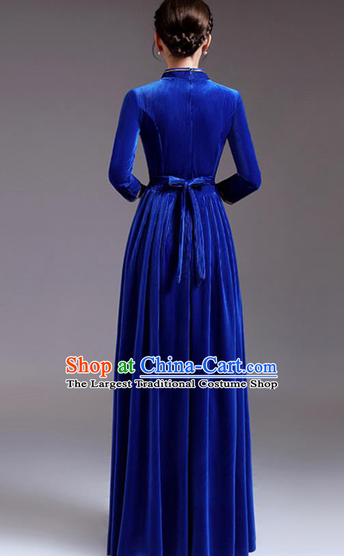 Professional Women Chorus Group Clothing Compere Royal Blue Velvet Dress Top Stage Performance Garment