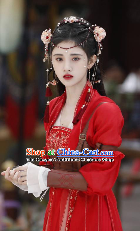Chinese Romance Series Rebirth For You Replica Costumes Princess Jia Nan Clothing Ancient Young Lady Red Dress and Hair Accessories