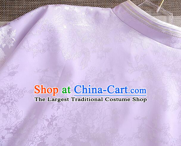 Chinese Embroidered Qipao Upper Outer Garment Traditional Cheongsam Blouse Light Purple Long Sleeves Shirt