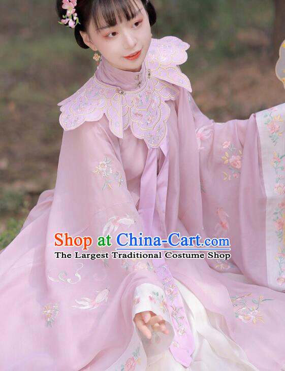 Chinese Cheongsam Cappa Traditional Necklace Accessories Ming Dynasty Embroidered Cloud Shoulder Light Purple Collar Yujian