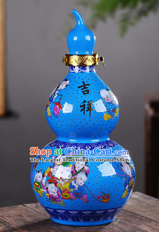 Chinese Jingdezhen Ceramic Bottle Handmade Gourd Bottle Wine Flagon
