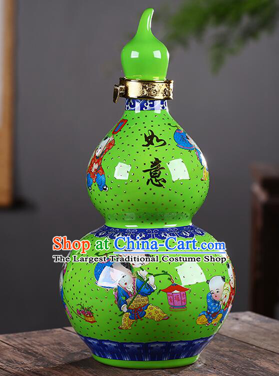 Chinese Jingdezhen Ceramic Bottle Handmade Gourd Bottle Wine Flagon