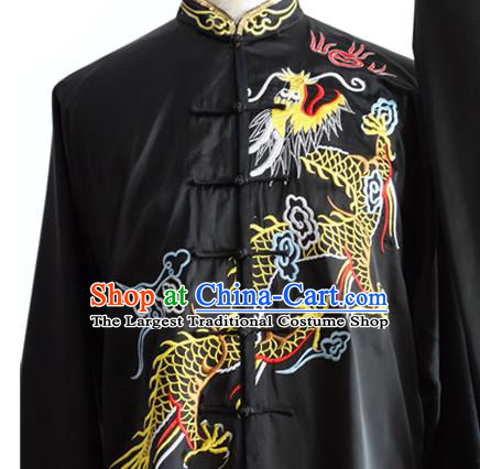 Chinese Kung Fu Costumes Traditional Wushu Competition Clothing Changquan Embroidered Dragon Black Outfit Martial Arts Long Sleeve Uniforms
