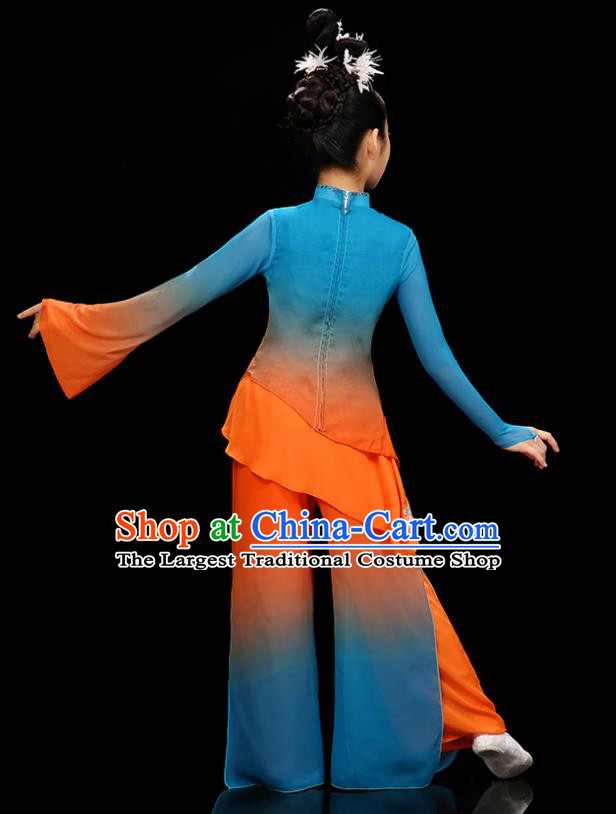 Chinese Folk Dance Garment Costumes Yangko Dance Blue and Orange Uniform Stage Performance Dancewear Children Fan Dance Clothing