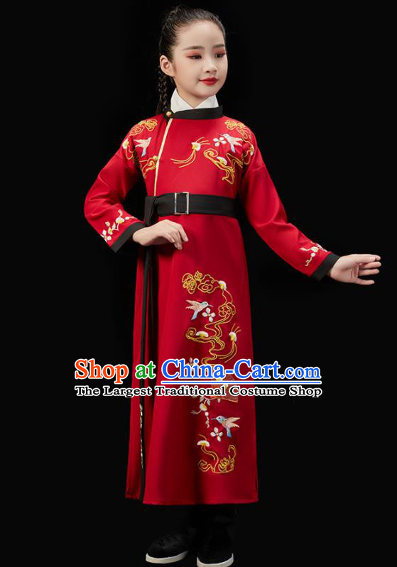 Chinese Ancient Scholar Red Uniform Traditional Stage Performance Clothing Children Fan Dance Robe Classical Dance Garment Costume
