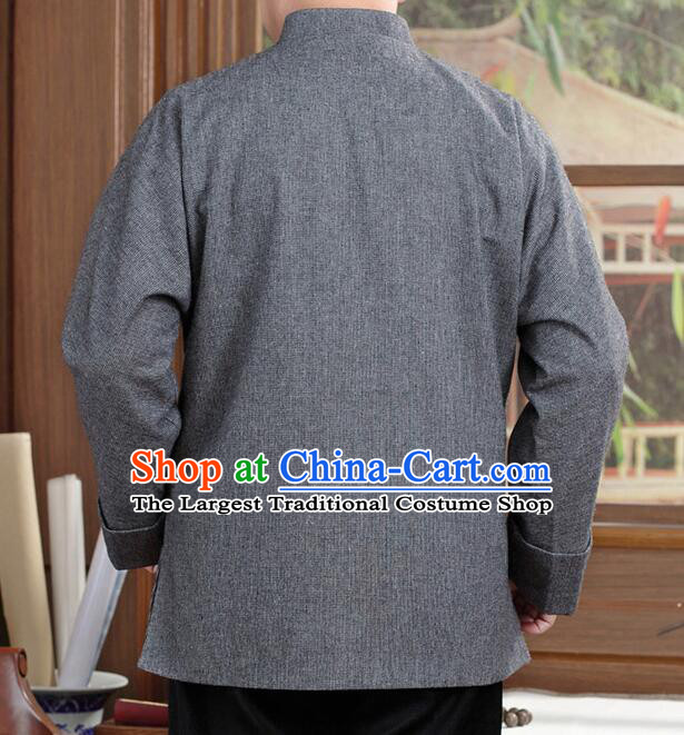 Chinese Embroidered Dragon Outer Garment Traditional Grey Woolen Jacket