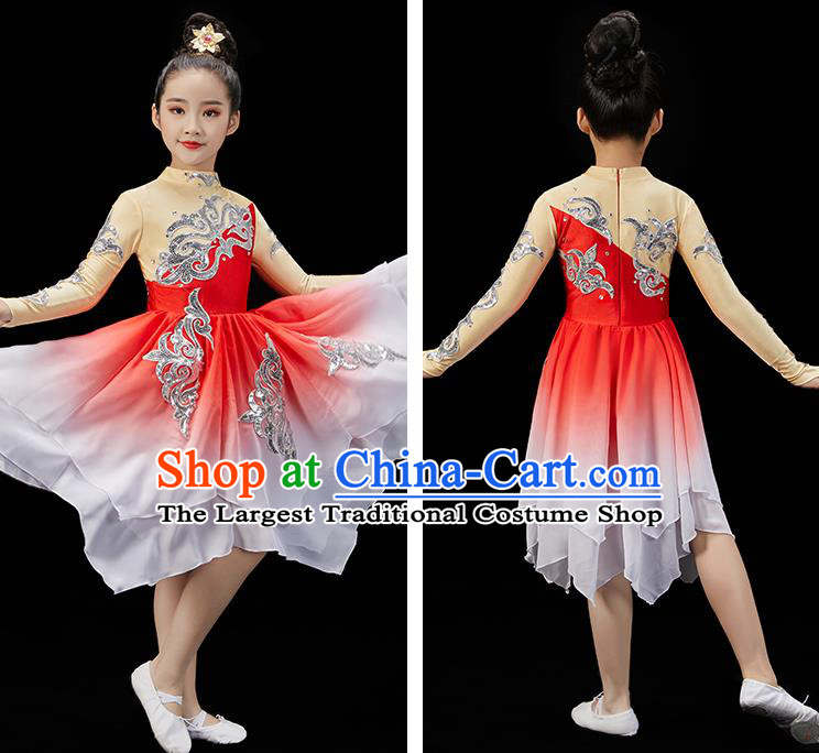 Chinese Umbrella Dance Clothing Children Dance Red Dress Stage Performance Garment Costumes Classical Dancewear