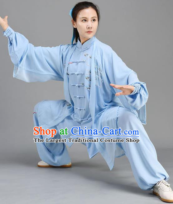 Chinese Tai Chi Competition Clothing Tai Ji Performance Outfits Traditional Kung Fu Garments Embroidered Pine Light Blue Uniform