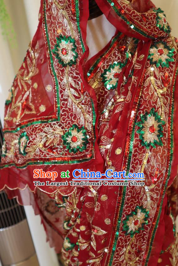 Indian Bride Embroidered Clothing Traditional Garment Costumes India Sari Red Wedding Dress