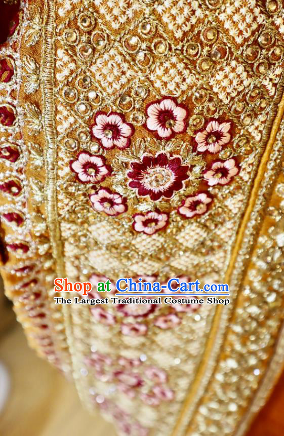 India Ginger Sari Asian Traditional Garment Costumes Indian Wedding Dress Bride Embroidered Clothing