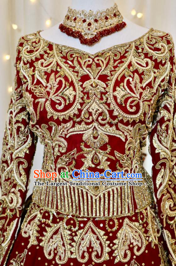 India Bride Clothing Top Embroidered Red Lengha Traditional Garment Costumes Indian Wedding Dress