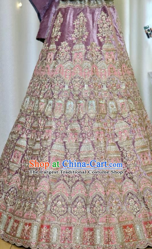 Indian Wedding Dress Top Embroidered Lilac Lengha Outfit India Bride Clothing Traditional Garment Costumes