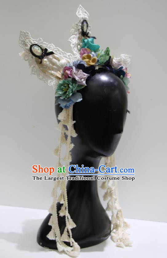 Top Baroque Silk Flowers Headdress Party Lace Headwear Handmade Royal Crown
