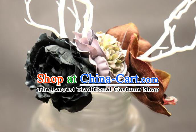 Handmade Branch Royal Crown Top Baroque Silk Flowers Headdress Party Headwear
