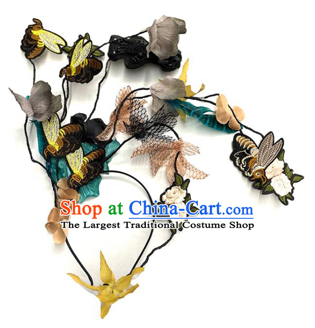 Handmade Baroque Style Hair Clasp Branch Headdress Top Party Embroidered Royal Crown Headwear