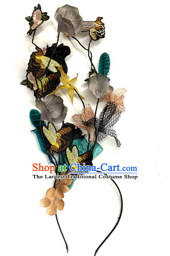 Handmade Baroque Style Hair Clasp Branch Headdress Top Party Embroidered Royal Crown Headwear