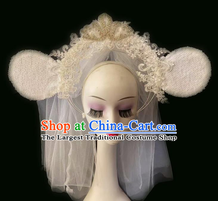 Baroque Style Lace Ears Headdress Party Royal Crown Handmade Hair Clasp Headwear