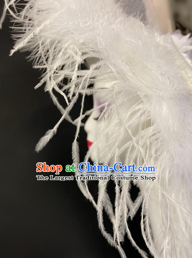 Handmade White Feather Top Hat Court Woman Headwear Catwalks Performance Headdress