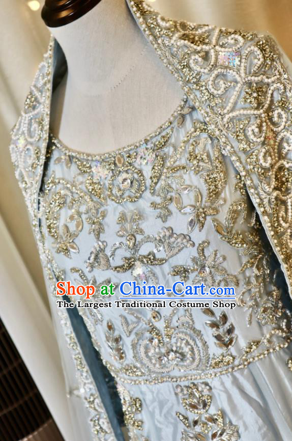 Top Embroidered Light Blue Lengha Outfit India Bride Clothing Traditional Garment Costumes Indian Wedding Dress
