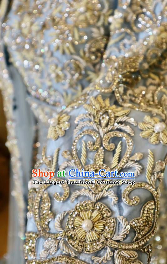 Indian Wedding Dress  Top Embroidered Light Blue Lengha Outfit India Bride Clothing Traditional Garment Costumes