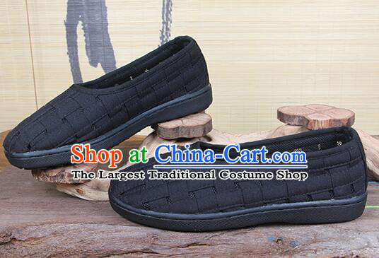 Chinese Handmade Weave Shoes Traditional Cloth Shoes Martial Arts Shoes Black Monk Shoes for Men