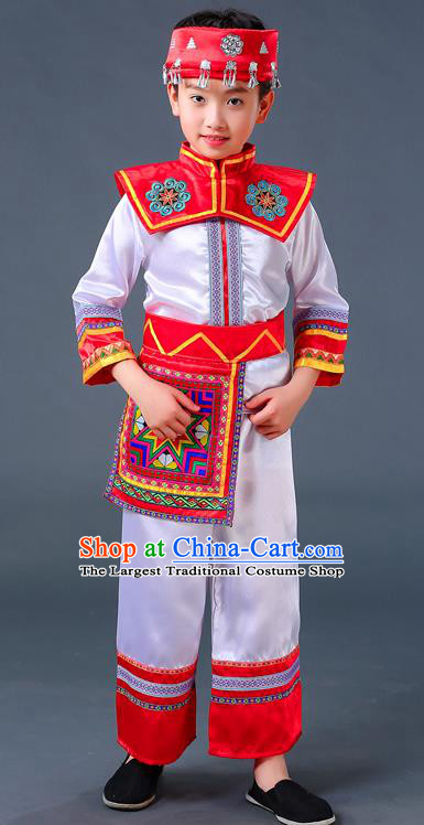 Chinese Ethnic Festival Costumes Guangxi Minority Folk Dance Clothing Zhuang Nationality Children White Outfits