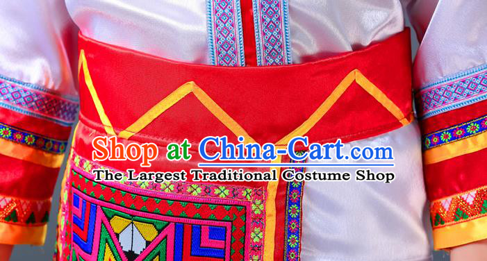 Chinese Ethnic Festival Costumes Guangxi Minority Folk Dance Clothing Zhuang Nationality Children White Outfits