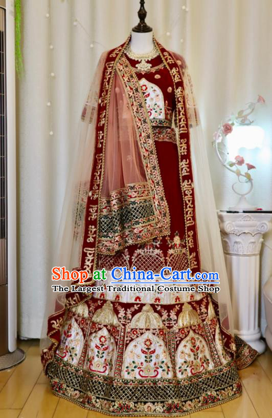 Asian Embroidered Outfit Top Indian Sari Clothing Traditional Garment India Red Wedding Dress