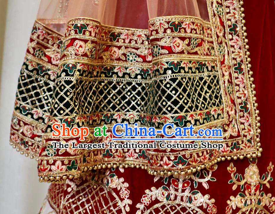 Asian Embroidered Outfit Top Indian Sari Clothing Traditional Garment India Red Wedding Dress