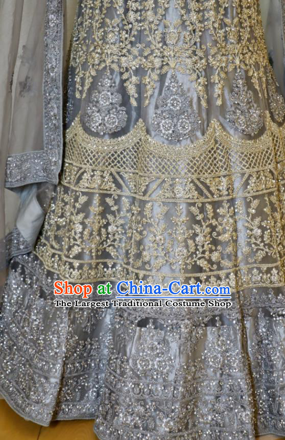 India Wedding Dress Asian Embroidered Blue Outfit Top Indian Clothing Traditional Lengha Garment