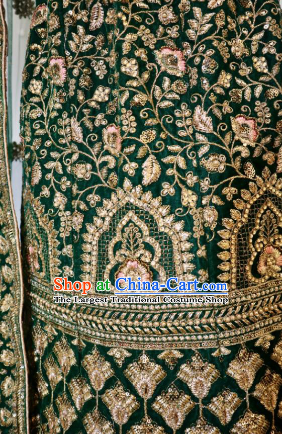 India Traditional Lengha Garment Wedding Dress Asian Embroidered Deep Green Outfit Top Indian Clothing
