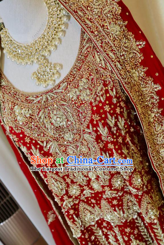 Top Indian Wedding Clothing India Traditional Lengha Garment Embroidered Red Dress Outfit