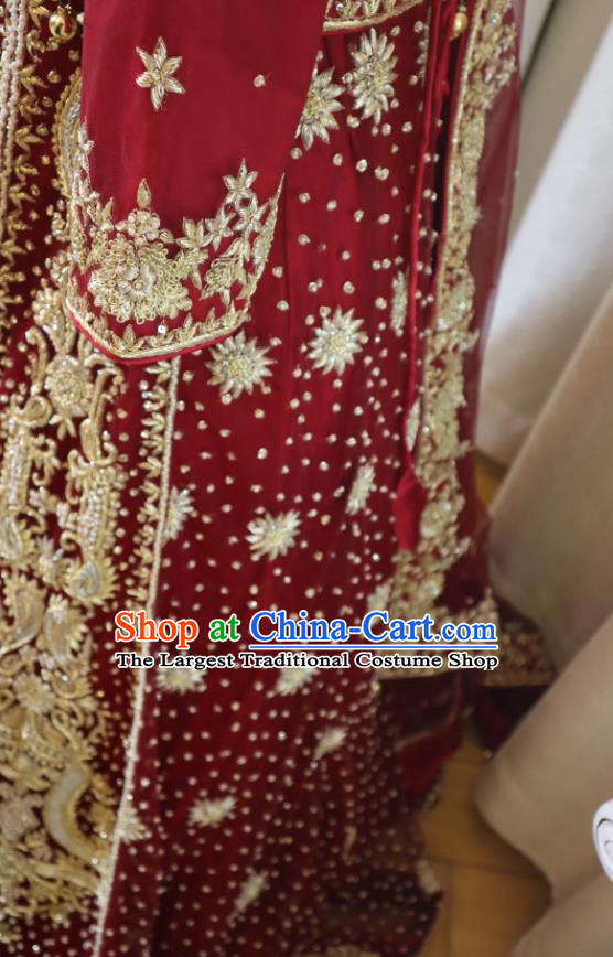 Top Embroidered Red Dress Outfit Indian Wedding Clothing India Traditional Lengha Garment