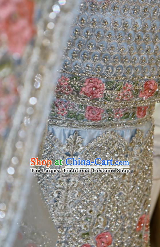 India Traditional Lengha Garment Top Embroidered Blue Dress Outfit Indian Wedding Clothing