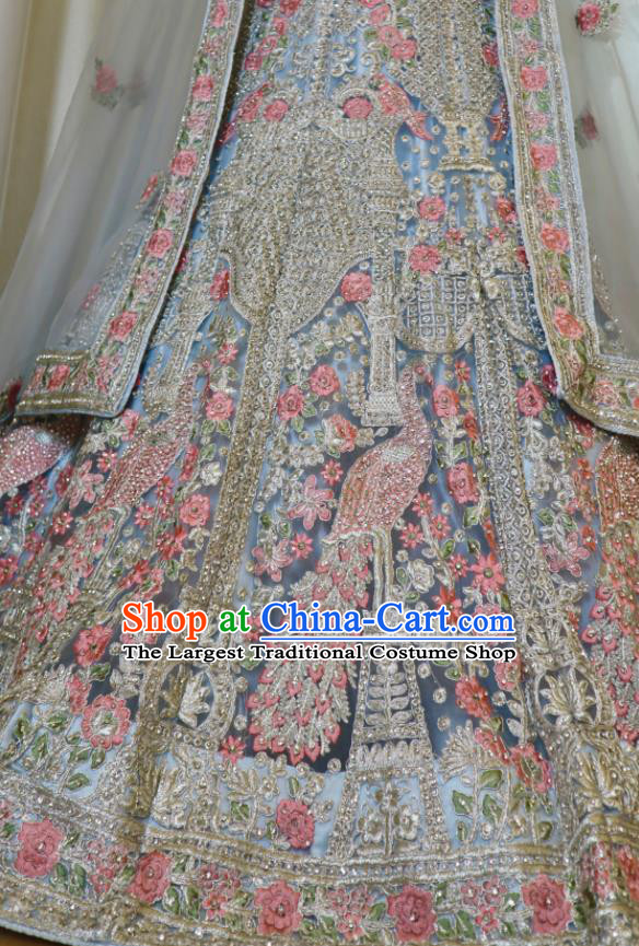 India Traditional Lengha Garment Top Embroidered Blue Dress Outfit Indian Wedding Clothing