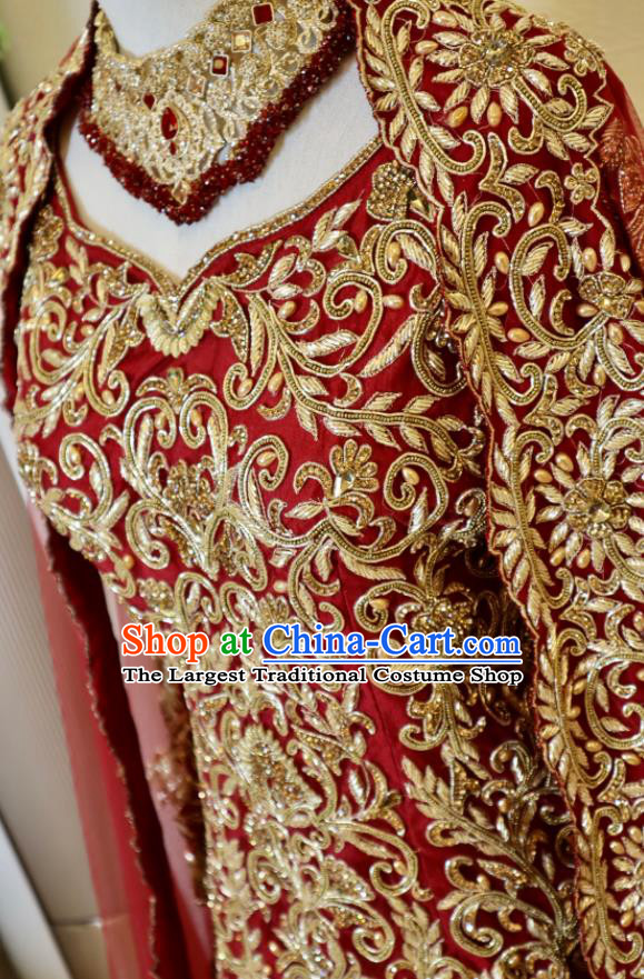Indian Wedding Clothing Top India Bride Lengha Garment Traditional Embroidered Red Dress Outfit