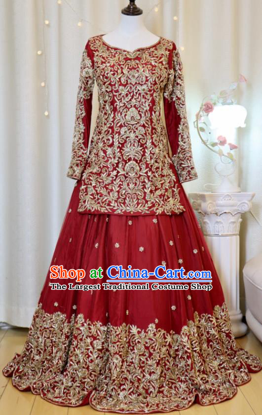 Indian Wedding Clothing Top India Bride Lengha Garment Traditional Embroidered Red Dress Outfit