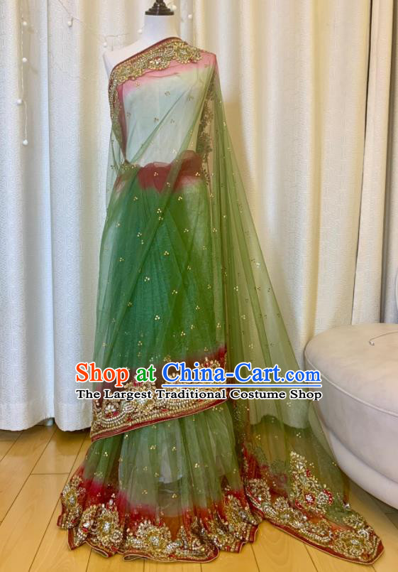 Indian Traditional Green Sari Dress Outfit Top India Clothing Bride Saree Garment