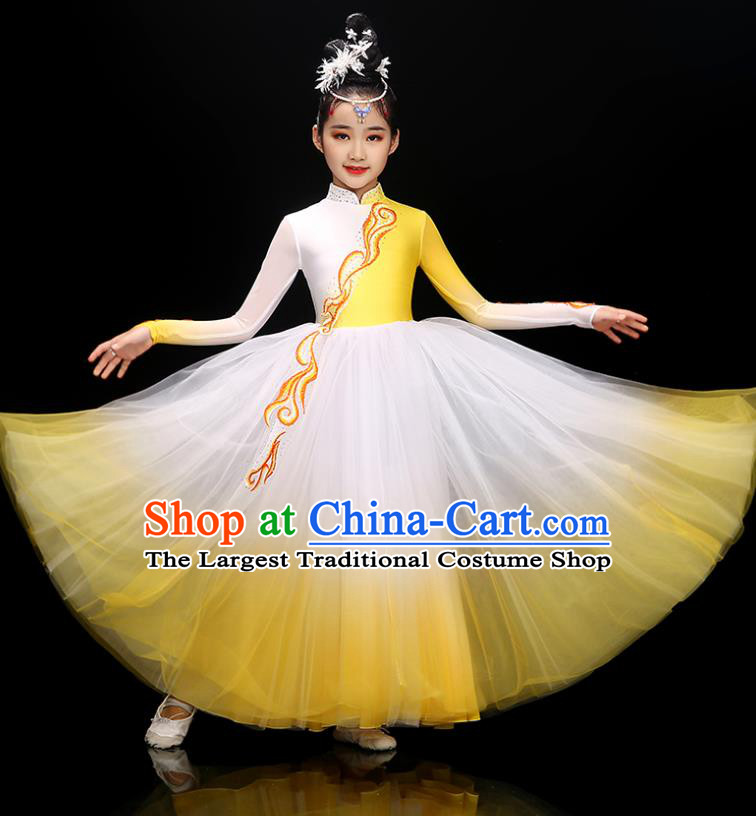 Chinese Children Modern Dance Clothing Opening Dance Garment Costume Classical Dance Yellow Dress Traditional Dancewear