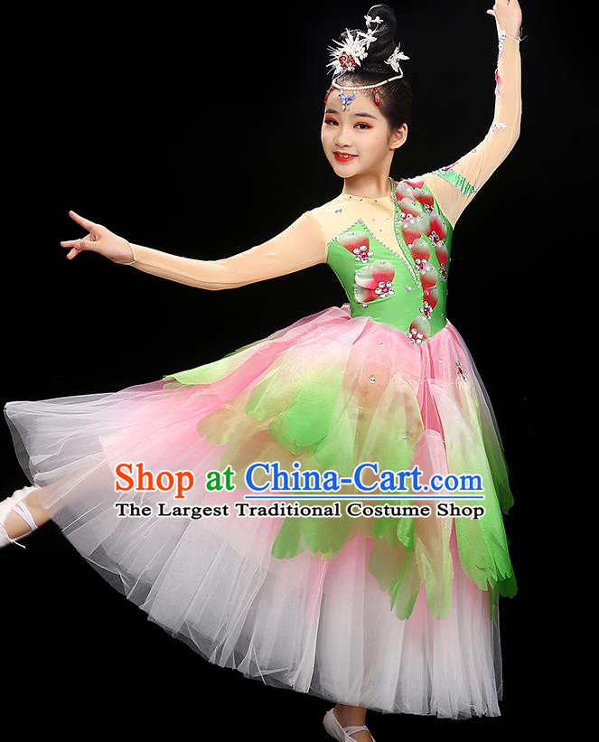 Chinese Children Flowers Dance Clothing Opening Dance Garment Costume Chorus Singing Dress Classical Dancewear