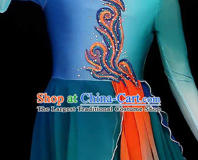 Chinese Opening Dance Garment Costume Fan Dance Blue Dress Traditional Dancewear Children Classical Dance Clothing