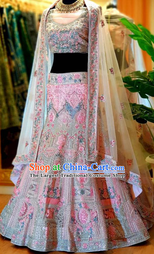 Indian Embroidered Pink Outfit Traditional Wedding Dress Top India Clothing Bride Lengha Garment