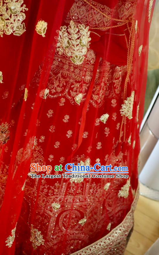 Top India Clothing Indian Bride Lengha Garment Embroidered Red Outfit Traditional Wedding Dress