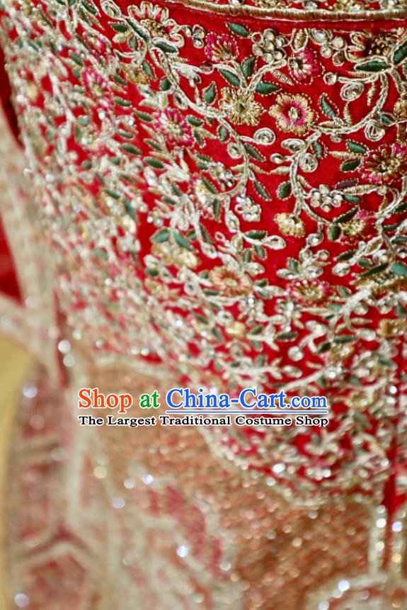 Top Traditional Wedding Dress India Clothing Indian Bride Lengha Garment Embroidered Red Outfit