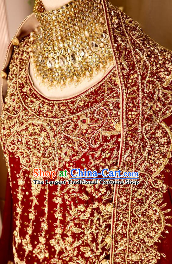 India Clothing Indian Bride Lengha Garment Top Embroidered Beads Red Outfit Traditional Wedding Dress
